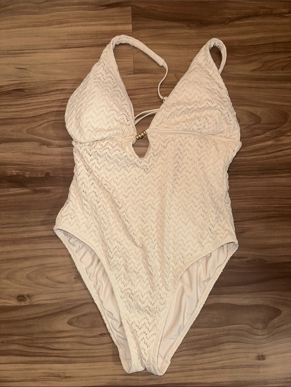 Shade & Shore Cream Lace-Texture One-Piece Swimsuit